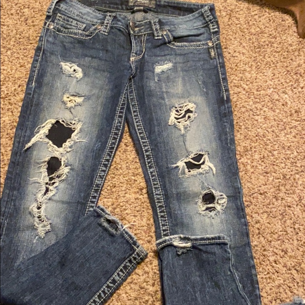 Skinny distressed silver jeans